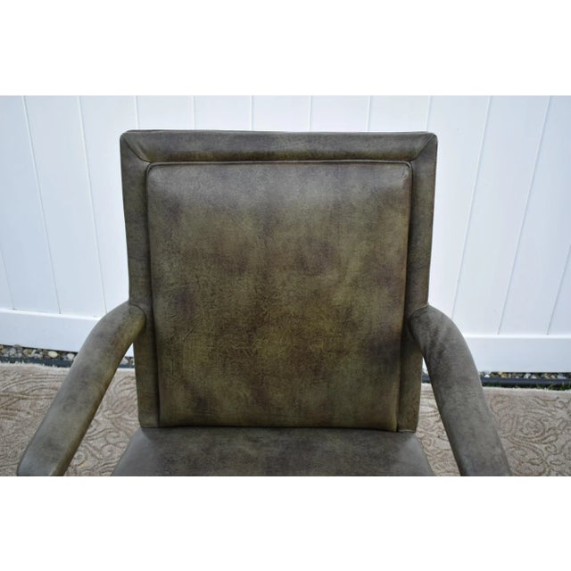 Vintage Chippendale Style Green Leather Library Chair W/Stretcher Base For Sale In Philadelphia - Image 6 of 13