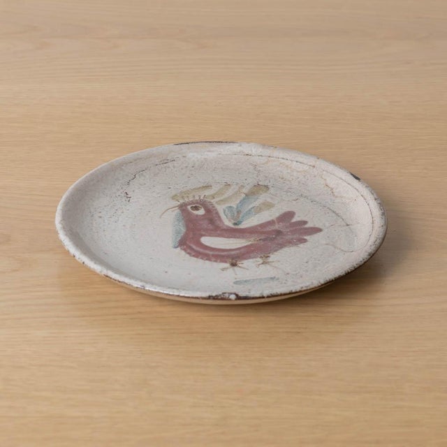 1950s Mid 20th Century French Ceramic Painted Rooster Plate by Gustave Reynaud For Sale - Image 5 of 9