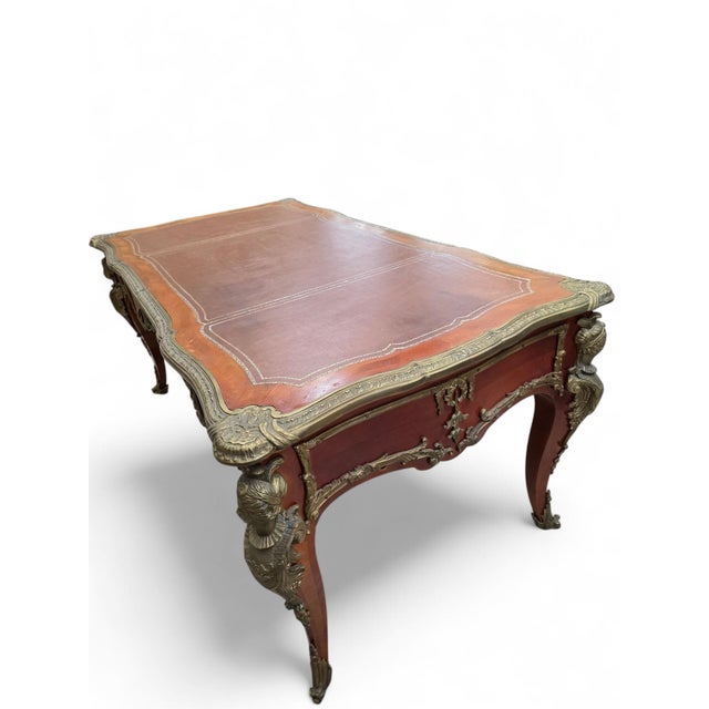 Antique Louis XV Style Kingwood Inlaid Bureau Plat Writing Desk For Sale - Image 10 of 12