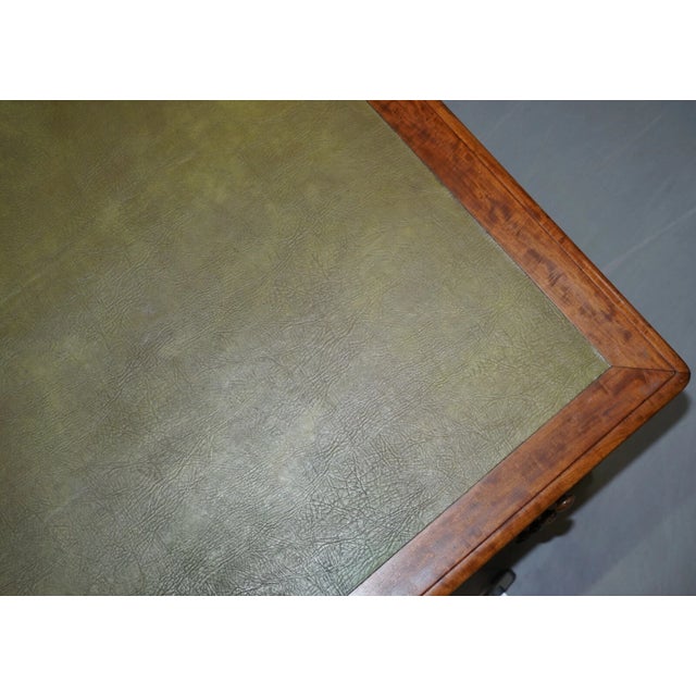 Late 19th Century Rare Victorian Four Sided Quad Pedestal Desk in Flamed Mahogany Green Leather For Sale - Image 4 of 11