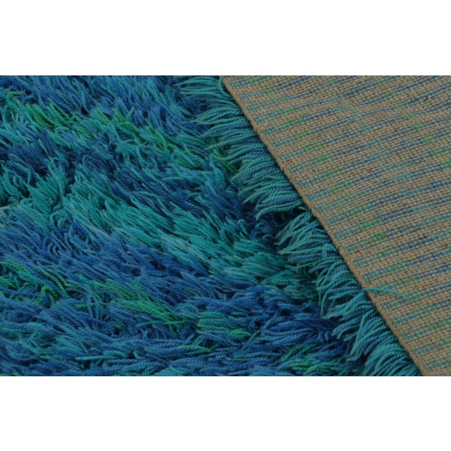 Textile Vintage Swedish Rya Rug in Blue and Teal Striped Pattern - Rug & Kilim For Sale - Image 7 of 9