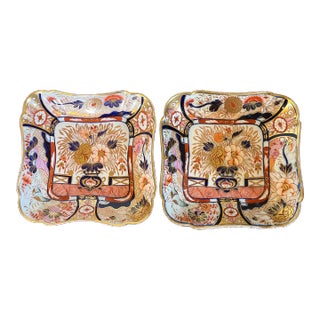 Early 19th Century Coalport Porcelain Square Dishes Decorated in an Imari Palette Circa 1805 - a Pair For Sale