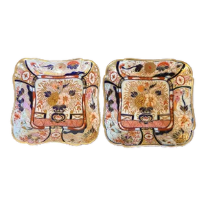 Early 19th Century Coalport Porcelain Square Dishes Decorated in an Imari Palette Circa 1805 - a Pair
