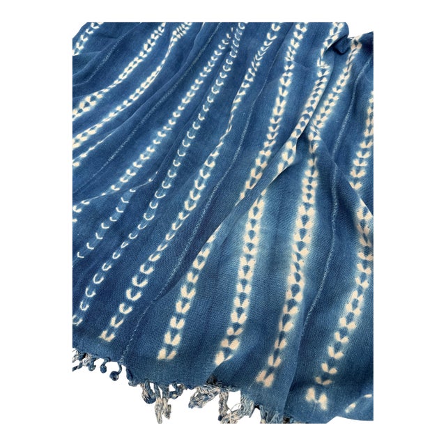 Vintage African Indigo Denim Shibori Mudcloth 56” L X 43” W Textile | No. 170 For Sale