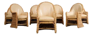 Set of Eight Michael Taylor Style Rattan Leather Dining Chairs