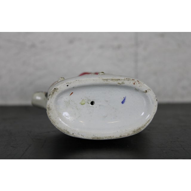 Brown Antique English Staffordshire Porcelain Figurine Scottish Girl Riding Goa For Sale - Image 8 of 13