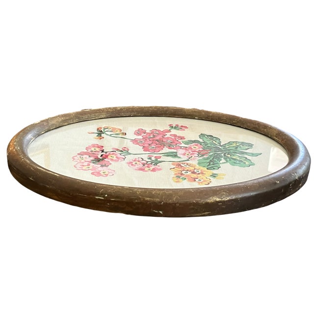 Antique Oval Framed Hand-Painted Geranium Study on Linen For Sale In Jacksonville, FL - Image 6 of 10