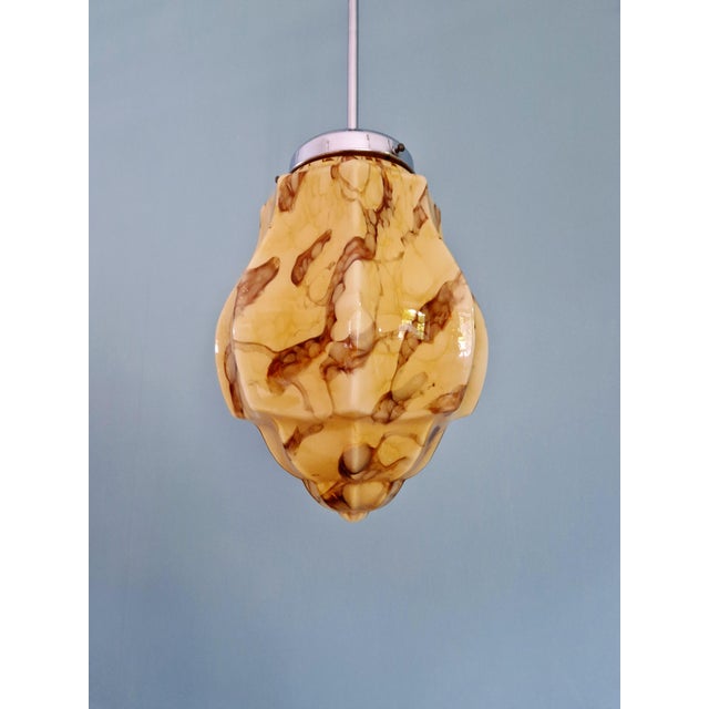 Bauhaus Art Deco Pendant Light in Marbled Opaline Glass from Scailmont Glassworks, Belgium, 1920s. For Sale - Image 3 of 12