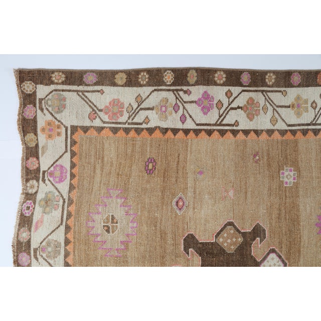 Mid 20th Century Mid 20th Century Turkish Kars Rug in Taupe, Ivory & Dusty Pink – Handwoven Anatolian Wool -5' 6'' X 10' 8'' For Sale - Image 5 of 12