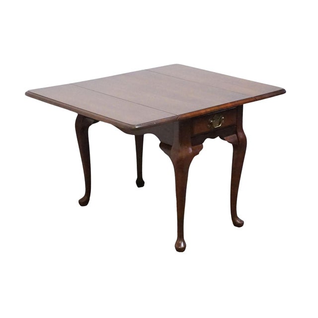 Bassett Furniture Solid Cherry Traditional Style 34" Drop Leaf Accent End Table For Sale - Image 11 of 16