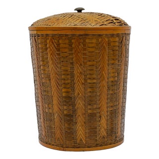 Japanese Bamboo Wicker Basket with Lid, 1950s For Sale