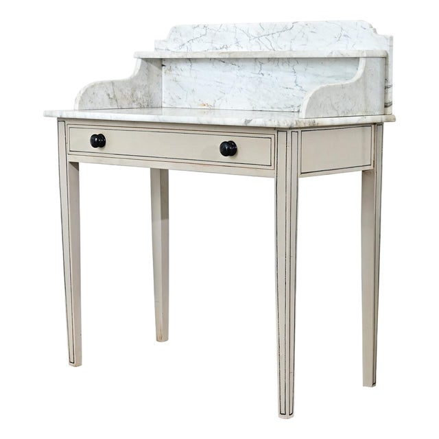 English 19th Century White Marble Top Vanity with New Paint For Sale
