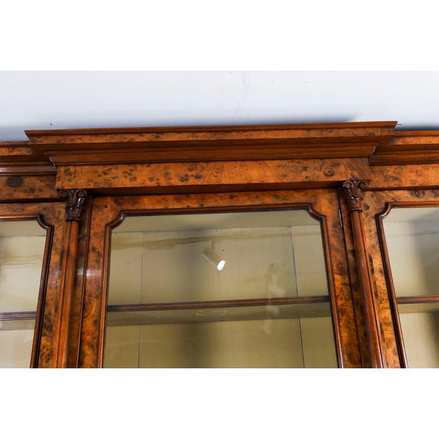 Antique Victorian Burr Walnut Breakfront Bookcase, 1800s For Sale - Image 13 of 18