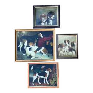 English 18th-C. Style Hunt Dog / Hound Oil on Canvas Chelsea House -Stubbs Blinks S/4