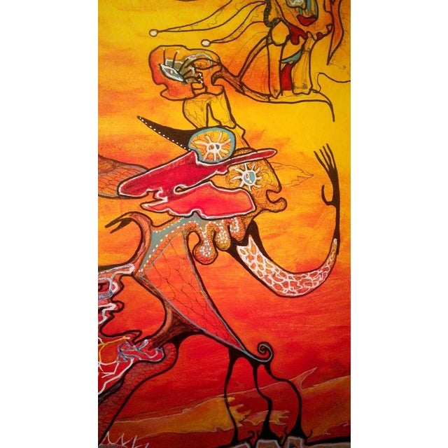 Solar work and full of energy, captivating. Acrylic, markers, blanco, posca on unframed 3d canvas, unique. An atypical...
