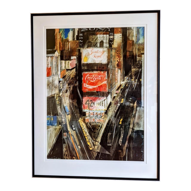 1980s "Times Square" Cityscape Lithograph, Framed For Sale