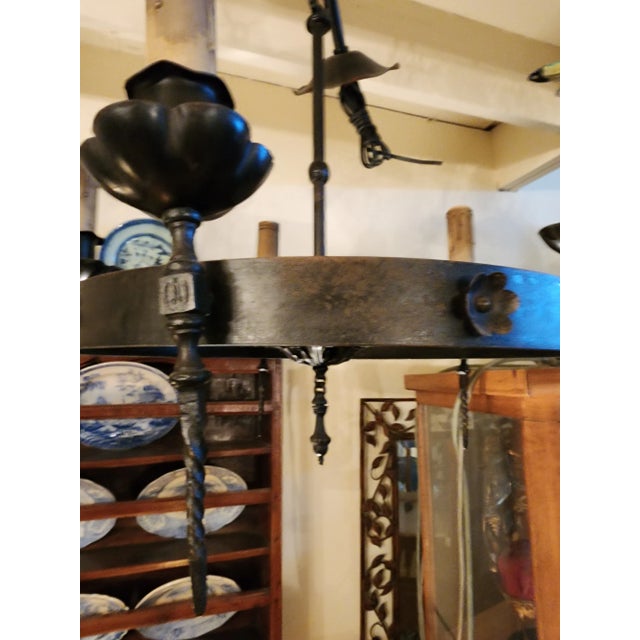 Black Antique Iron Chandelier in the Renaissance Revival Style For Sale - Image 8 of 11