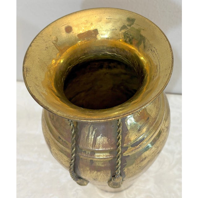 Vintage Italian Hollywood Regency Style Hammered Brass Tassel Vase For Sale - Image 4 of 12