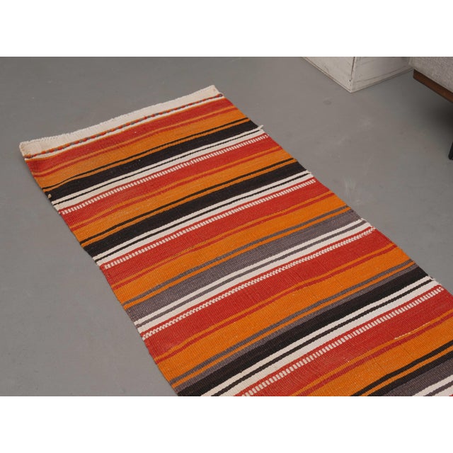 Textile 1970s Vintage Handmade Wool Cotton Orange Runner Rug For Sale - Image 7 of 11