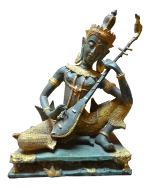 Vintage Thai Prince Musician Gilded Bronze Statue