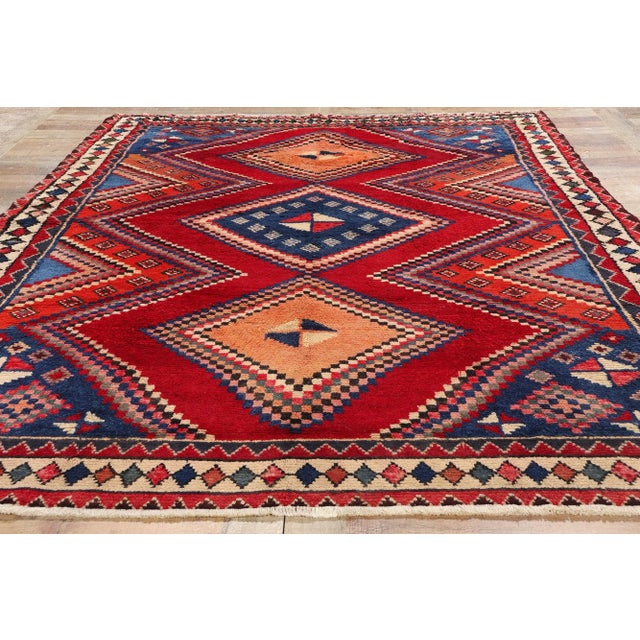 Red Vintage Persian Lori Diamond Medallion Rug - 06'06 X 08'10 For Sale - Image 8 of 9