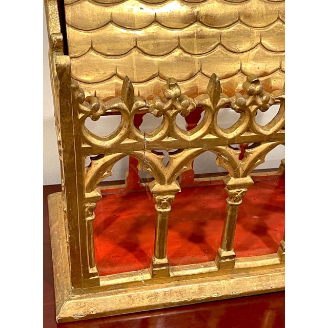 Gold 19th Century French Gothic Cathedral Giltwood & Glass Reliquary / Vitrine For Sale - Image 8 of 12