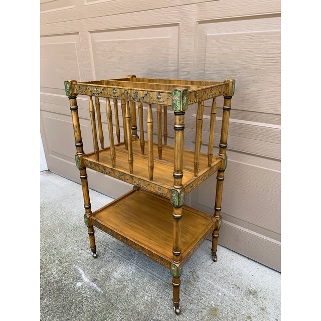 Baker Furniture Company 1960s French Country Painted Canterbury Book Stand With Floral Detail For Sale - Image 4 of 14