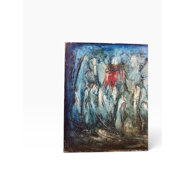 Discover a captivating piece of mid-century Israeli avant-garde art. This original abstract expressionist oil painting on...