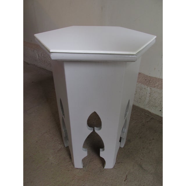 Vintage 1930s Painted Wooden Morrocan Style End Table With Milk Glass Top For Sale In New York - Image 6 of 6