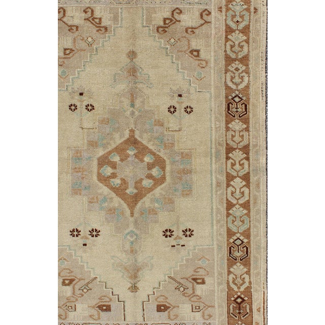 Vintage Turkish Oushak Rug With Soft Beige, Muted Blue, and Warm Brown For Sale - Image 4 of 6