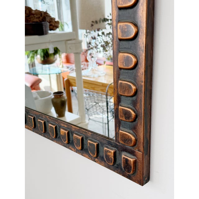 Mid Century Hammered Copper Wall Mirror For Sale In New York - Image 6 of 7