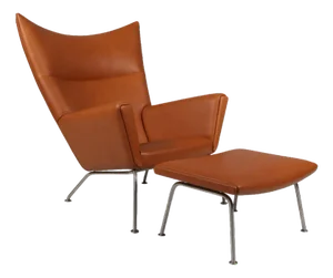 Set of Model CH445 Wing Chair and Ottoman in Full Grain Leather by Hans J. Wegner, 2000s, Set of 2