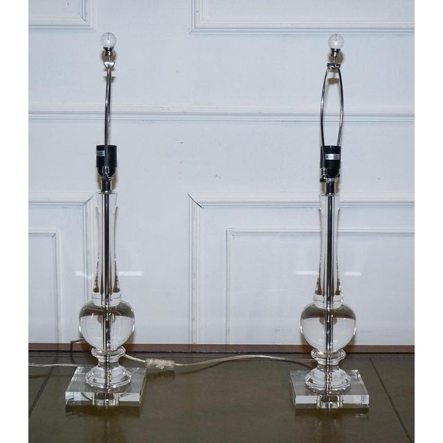 Clear Glass Table Lamps with Black Shades, Set of 2 For Sale - Image 9 of 14