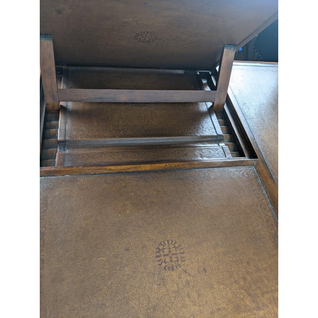 Late 20th Century Late 20th Century Theodore Alexander Regency Style Mahogany & Leather Writing Desk With Carved Ribbon Motif Legs For Sale - Image 5 of 18