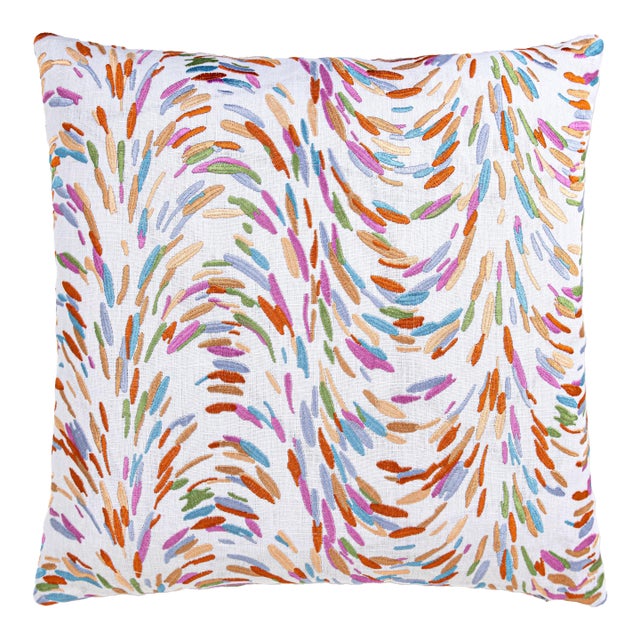 The House Of Scalamandré Fountain Embroidery Square Pillow In Peach For Sale