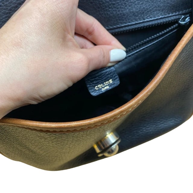 Vintage Celine Black and Tan Leather Crossbody Shoulder Bag For Sale - Image 6 of 6