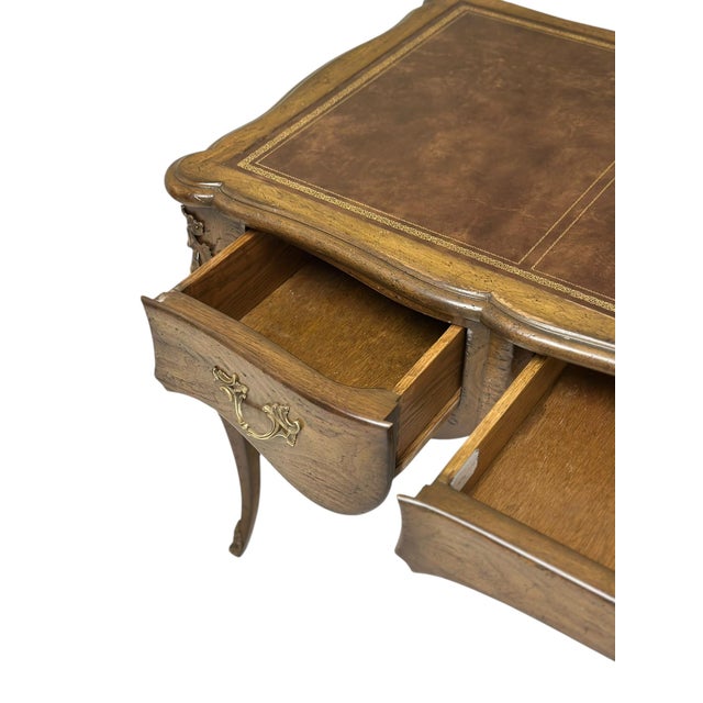 Mid 20th Century Vintage Auffray & Co French Walnut Partners Desk With Tooled Leather Top For Sale - Image 5 of 18