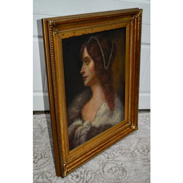 J Bovgvereau Oil Painting Antique Canvas Portrait Fine Art Woman Gilt Frame Sign For Sale - Image 9 of 13