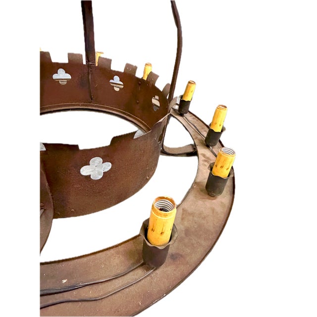 Metal Vintage Round Iron Quatrefoil Chandelier For Sale - Image 7 of 18