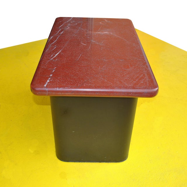 Pair of Red Marble and Wood Side End Tables For Sale - Image 4 of 6