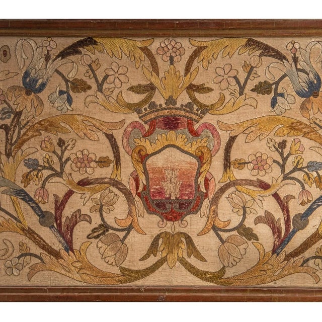 17th Century Antique English Crewelwork Framed Runner Panel With Floral Motifs - Rug & Kilim For Sale - Image 5 of 6