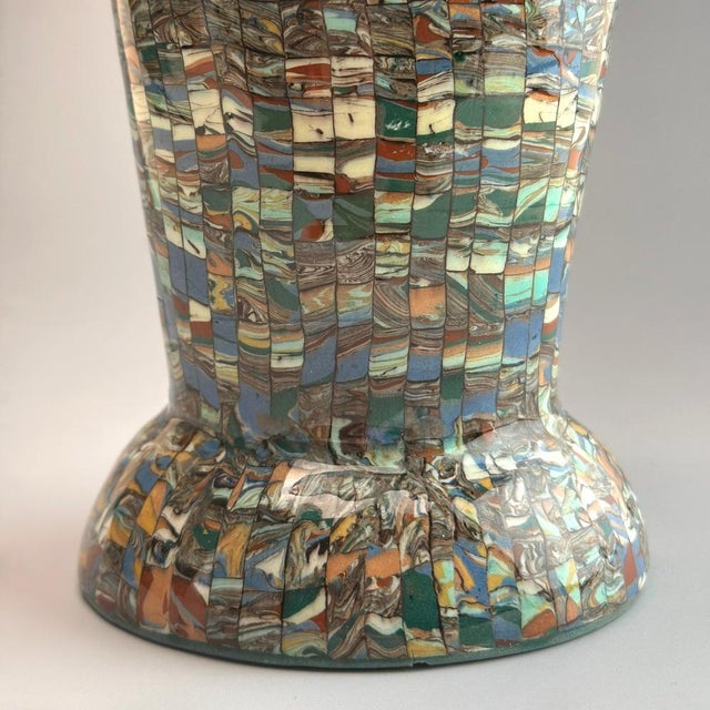 1930s Art Deco Neriage Mosaic Trumpet Vase by Jean Gerbino for Vallauris, 1930s For Sale - Image 5 of 11