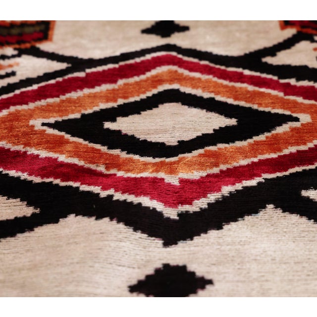 2020s Hand-Knotted Tribal Geometric Silk Velvet Lumbar - 16x24 Red & Black For Sale - Image 5 of 8