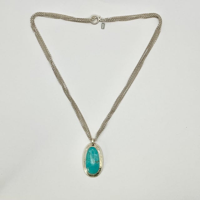 1980s 1980s Vintage Southwestern Americana Peyote Bird Turquoise & 4-Strand Sterling Pendant Necklace - 22” For Sale - Image 5 of 14