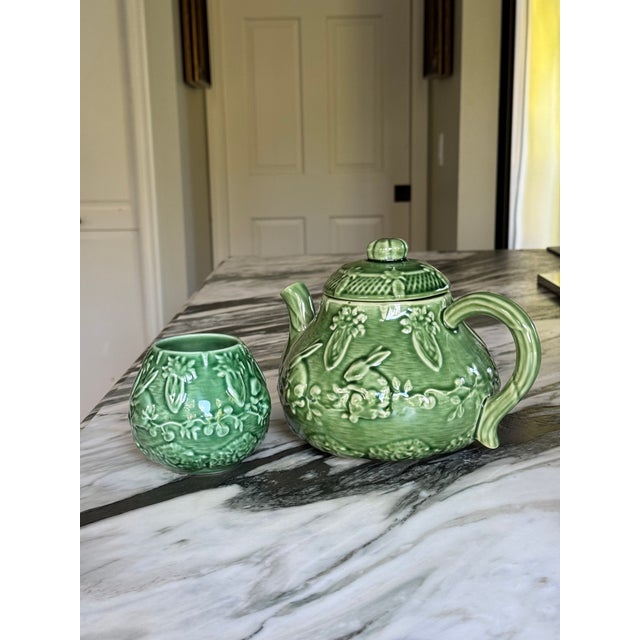 Vintage Bordallo Pinheiro Easter Bunny Tea Pot & Open Sugar Bowl - Set of Two For Sale - Image 9 of 12