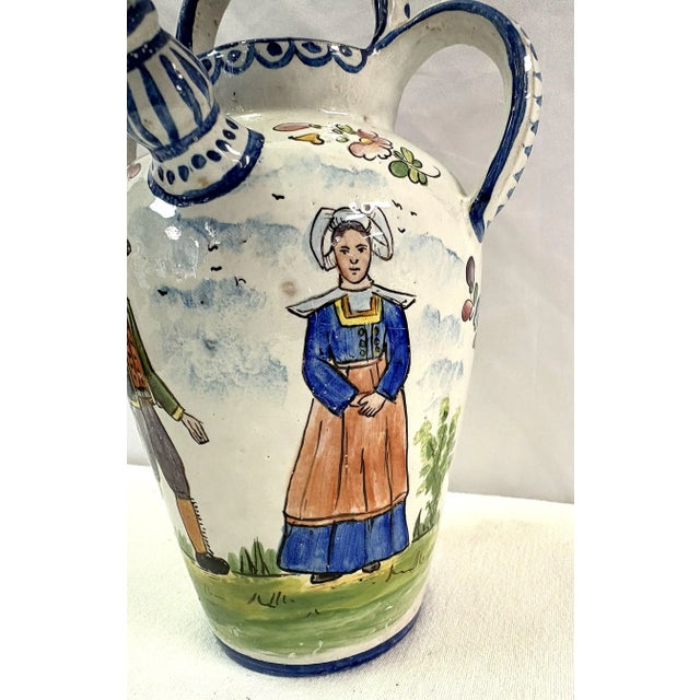 Henriot Quimper Vintage Signed French Faïence Hand Painted Pottery Teapot For Sale - Image 4 of 12