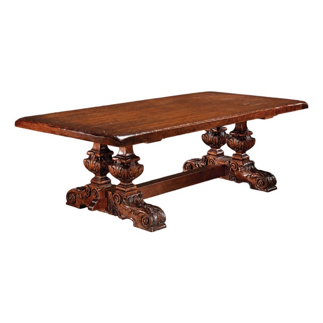 Italian Rustic Tuscan Solid Walnut Trestle Dining Table For Sale