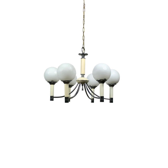Cream Enamel & Chrome Six-Light Chandelier Pendant from Targetti Sankey, 1970s For Sale - Image 4 of 5