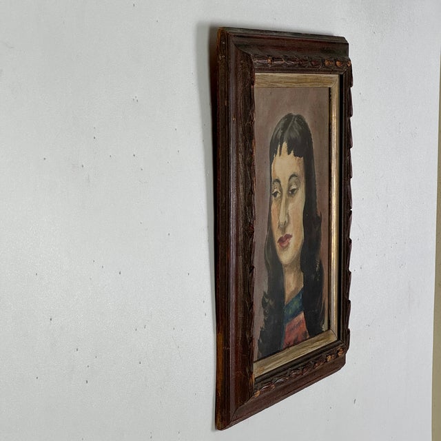 American Enigmatic Original Watercolor Head Portrait Painting of Young Woman, Signed, Circa 1949 For Sale - Image 3 of 11