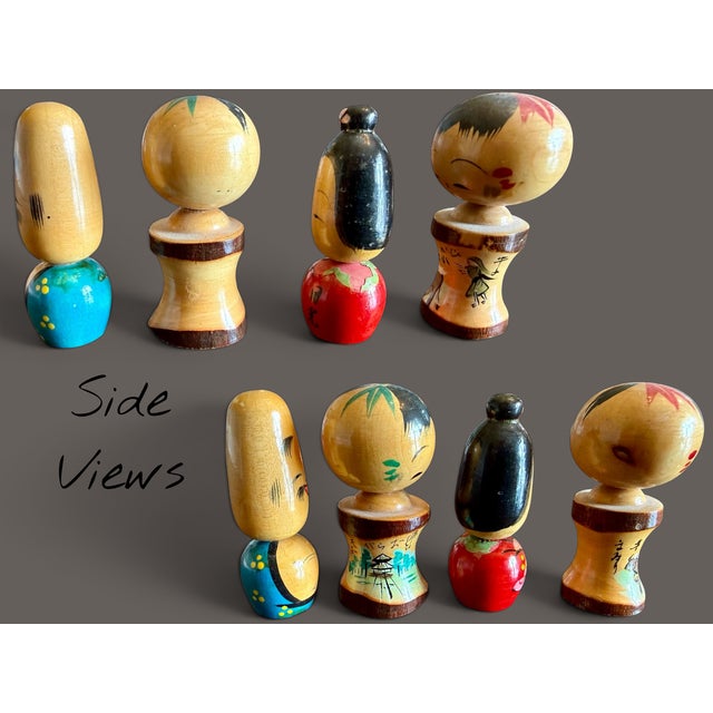 Vintage Japanese Kokeshi Dolls-Set of 4-Miniature Hand Painted Wood-Japan- MCM For Sale - Image 9 of 11
